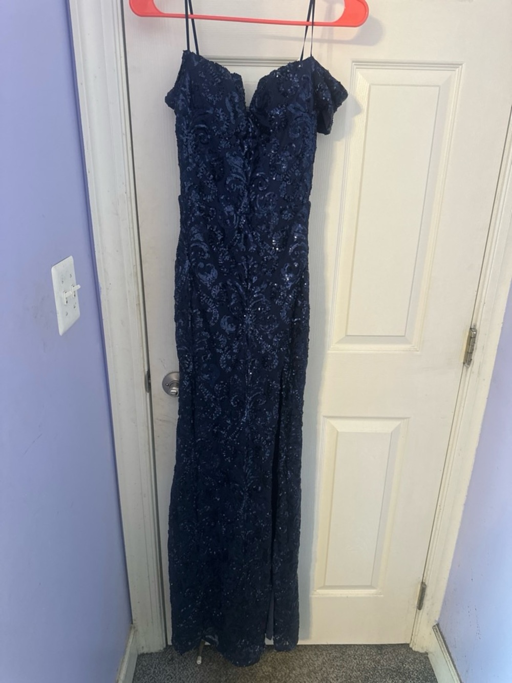 Windsor Navy Sequin Off-Shoulder Maxi Dress